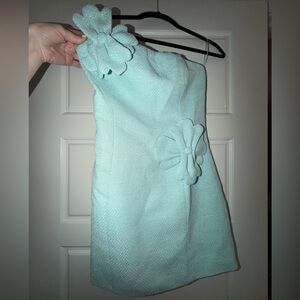 Fore Medium Aqua Strapless Dress with Flowers - New